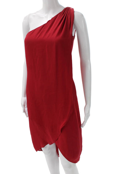 Halston Womens Sheath Dress Silk One Shoulder Sleeveless Red Zip Size 0