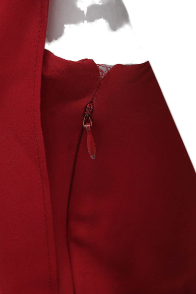 Halston Womens Sheath Dress Silk One Shoulder Sleeveless Red Zip Size 0