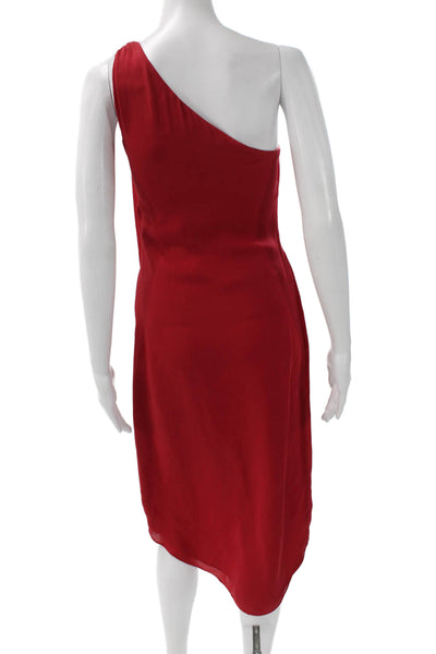 Halston Womens Sheath Dress Silk One Shoulder Sleeveless Red Zip Size 0