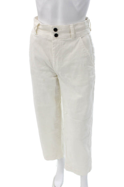 Everlane Women Cropped Organic Cotton Ivory Button Pants Size 0