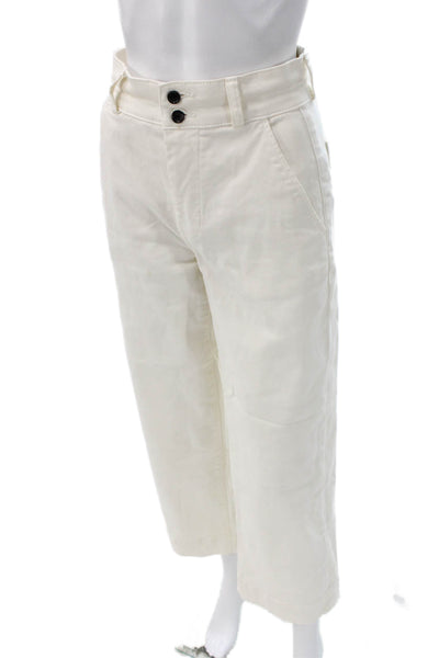 Everlane Women Cropped Organic Cotton Ivory Button Pants Size 0