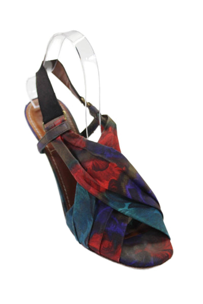 Lanvin Womens Pleated Watercolor Print Slingback Heels Multicolor Size 9