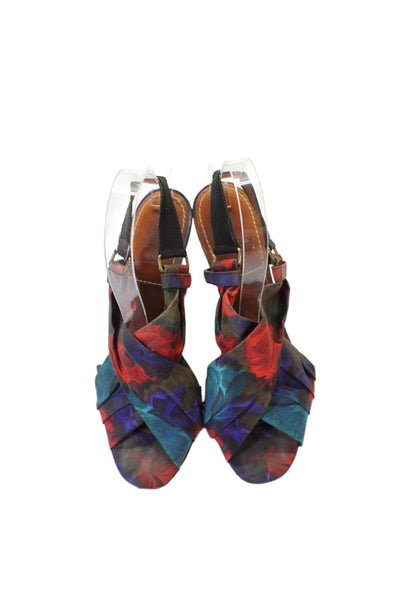 Lanvin Womens Pleated Watercolor Print Slingback Heels Multicolor Size 9