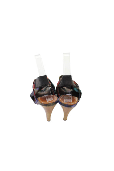 Lanvin Womens Pleated Watercolor Print Slingback Heels Multicolor Size 9