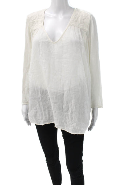Current/Elliott Women Tunic Blouse White Gauze V-Neck Long Sleeve Size 1