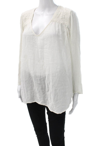 Current/Elliott Women Tunic Blouse White Gauze V-Neck Long Sleeve Size 1