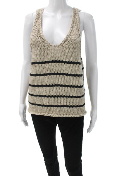 G. Womens Striped V-Neck Cotton Sleeveless Tank Beige Size M