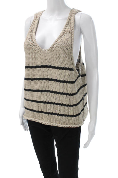 G. Womens Striped V-Neck Cotton Sleeveless Tank Beige Size M