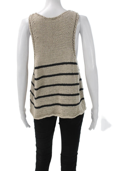 G. Womens Striped V-Neck Cotton Sleeveless Tank Beige Size M