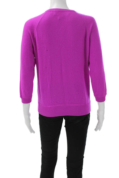 Jill Roberts Womens Purple Cashmere Crewneck Pullover Sweater 3/4 Sleeve Size M