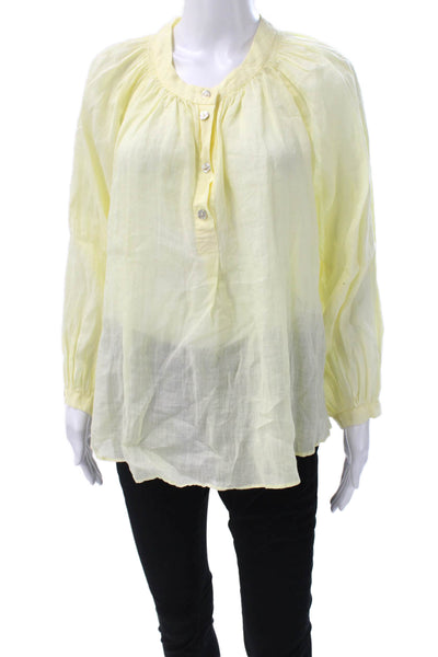 Zara Womens Linen Blend Collared Button Long Sleeve Basic Blouse Yellow Size XS