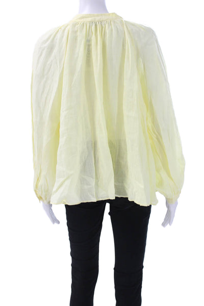 Zara Womens Linen Blend Collared Button Long Sleeve Basic Blouse Yellow Size XS