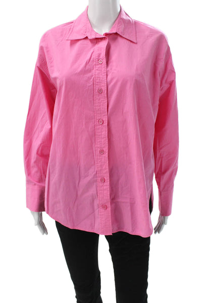 Zara Women Collared Cotton Blend Long Sleeve Basic Button-Up Pink Size S