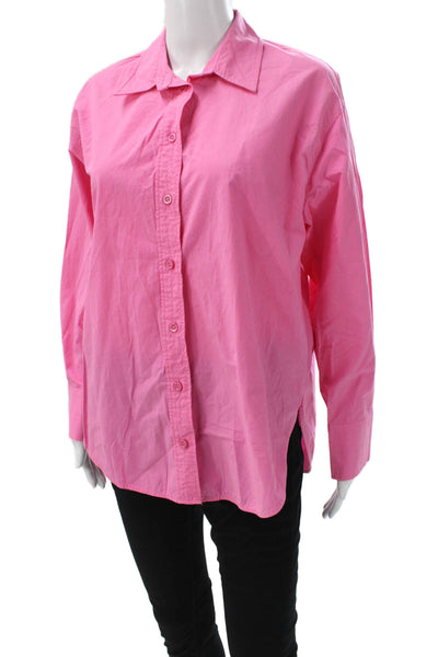 Zara Women Collared Cotton Blend Long Sleeve Basic Button-Up Pink Size S