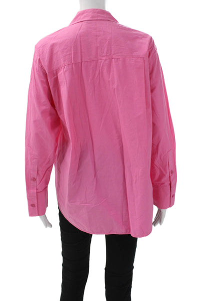 Zara Women Collared Cotton Blend Long Sleeve Basic Button-Up Pink Size S