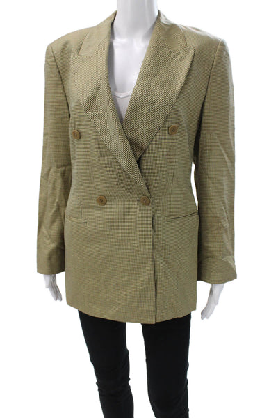 Giorgio Armani Women Beige Houndstooth Wool Blend Blazer Long Sleeve Size 42