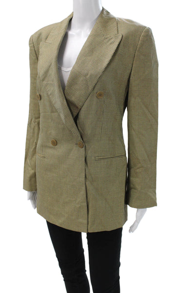 Giorgio Armani Women Beige Houndstooth Wool Blend Blazer Long Sleeve Size 42