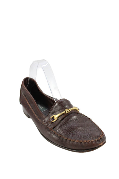 Bally Womens Leather Embellished Slip On Loafers Shoes Brown Size 9M