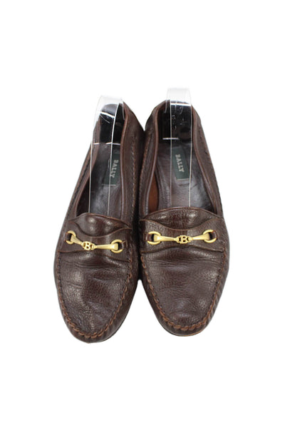 Bally Womens Leather Embellished Slip On Loafers Shoes Brown Size 9M