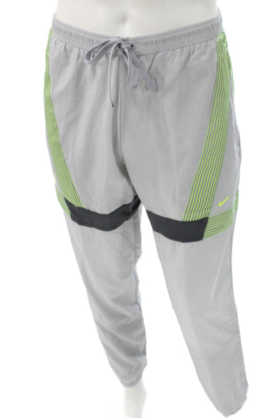 Nike Mens Track Pants Gray Striped Drawstring Nylon Blend Size S