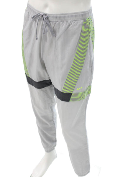 Nike Mens Track Pants Gray Striped Drawstring Nylon Blend Size S