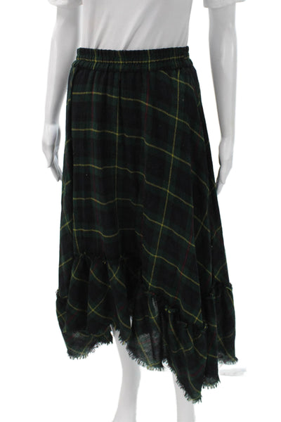 Zara Womens A-Line Plaid Midi Skirt Green Pull On Size S