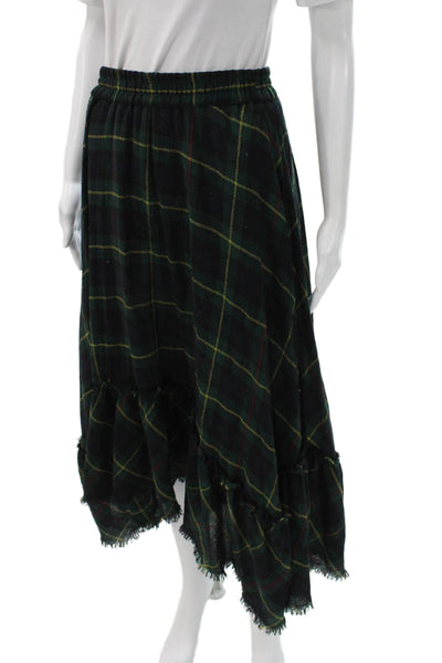 Zara Womens A-Line Plaid Midi Skirt Green Pull On Size S