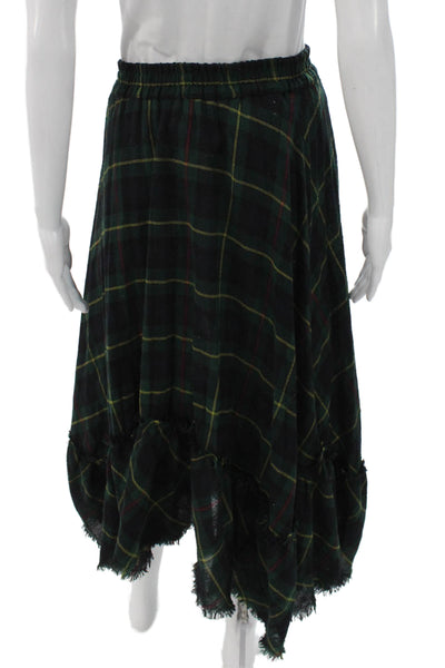 Zara Womens A-Line Plaid Midi Skirt Green Pull On Size S