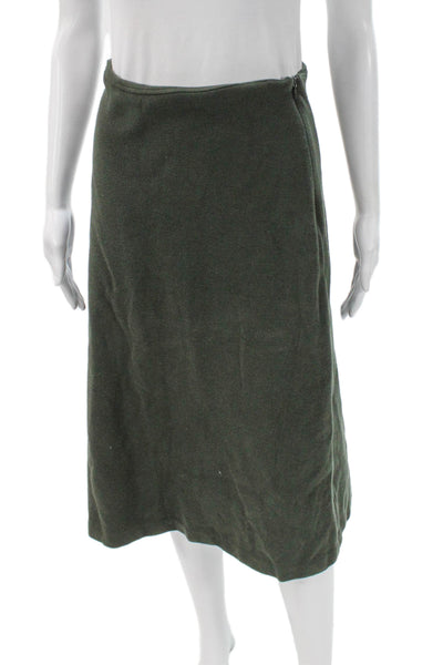Massimo Dutti Women Straight Pencil Midi Skirt Green Cotton Blend Zip Size S