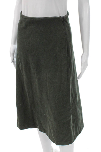 Massimo Dutti Women Straight Pencil Midi Skirt Green Cotton Blend Zip Size S