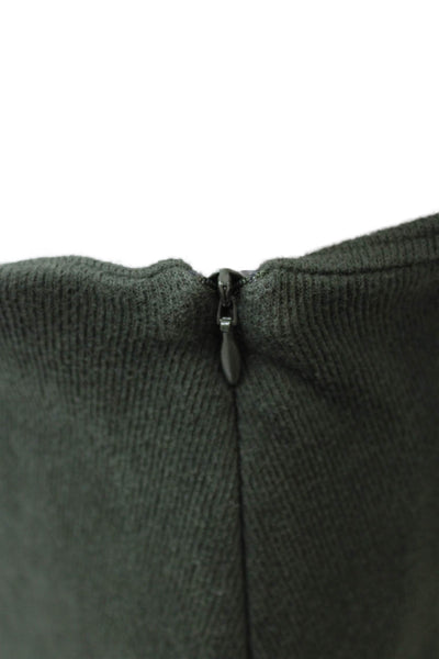Massimo Dutti Women Straight Pencil Midi Skirt Green Cotton Blend Zip Size S