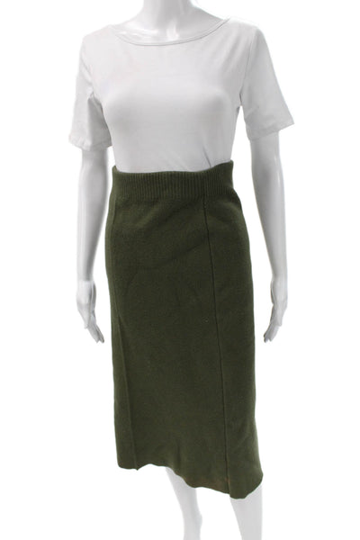 Zara Women Straight Pencil Midi Wool Blend Green Skirt Size S