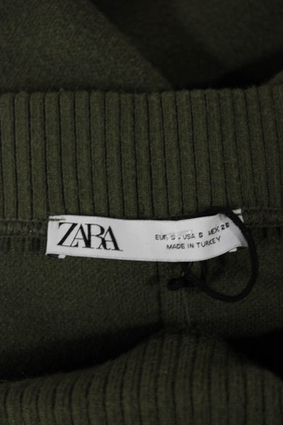 Zara Women Straight Pencil Midi Wool Blend Green Skirt Size S