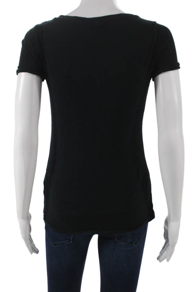 J Crew Women Black V-Neck Cotton Basic T-Shirt Short Sleeve Size 2XS