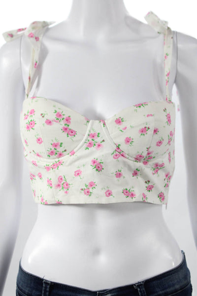 Zara Women Corset Top Floral White Viscose Sweetheart Tie Sleeveless Size S