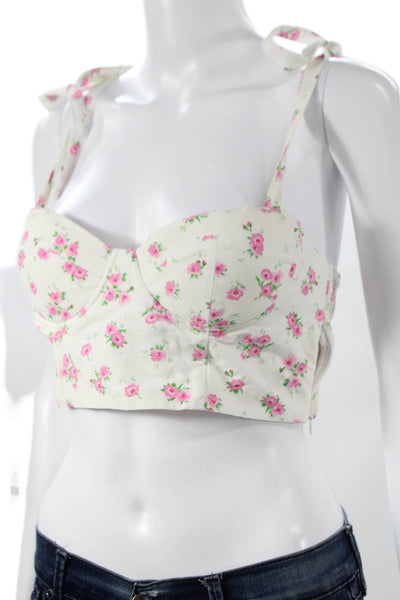 Zara Women Corset Top Floral White Viscose Sweetheart Tie Sleeveless Size S