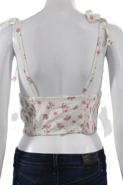 Zara Women Corset Top Floral White Viscose Sweetheart Tie Sleeveless Size S