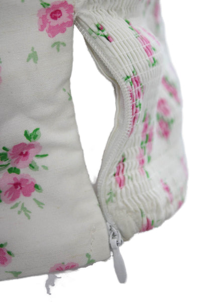 Zara Women Corset Top Floral White Viscose Sweetheart Tie Sleeveless Size S