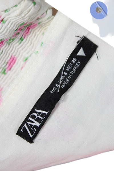 Zara Women Corset Top Floral White Viscose Sweetheart Tie Sleeveless Size S