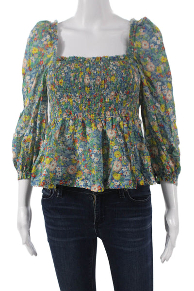 Birds of Paradis by Trovata Womens Floral Square Neck Blouse Size S