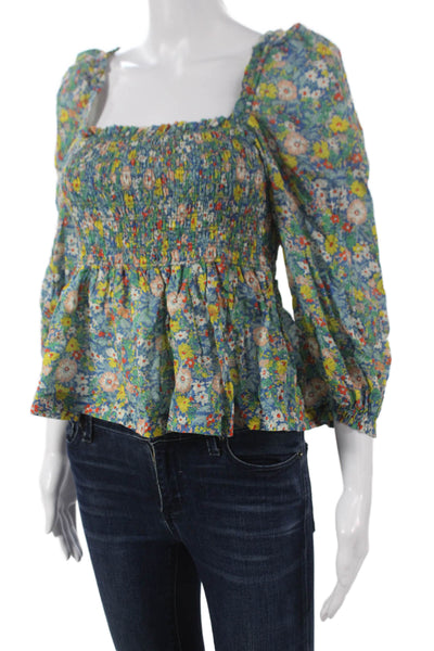 Birds of Paradis by Trovata Womens Floral Square Neck Blouse Size S