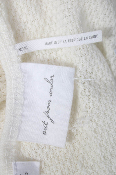 Out From Under Womens Cropped Waffle Top Long Sleeve White Square Neck Size M