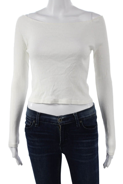 John Galt Women Off Shoulder Long Sleeve Cotton Basic T-Shirt White Size XS