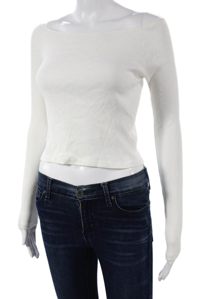 John Galt Women Off Shoulder Long Sleeve Cotton Basic T-Shirt White Size XS