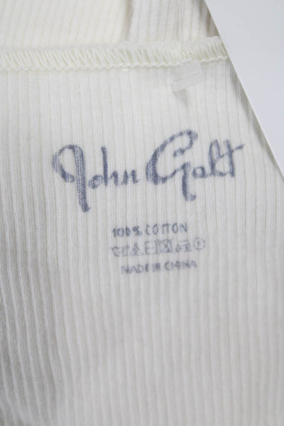 John Galt Women Off Shoulder Long Sleeve Cotton Basic T-Shirt White Size XS