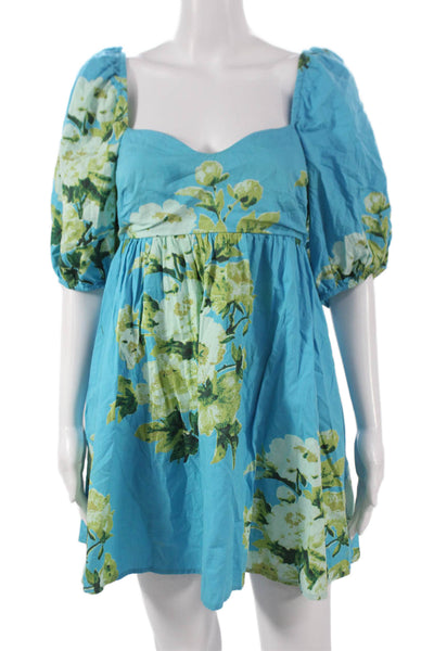 Free People Womens Blue Sweetheart Mini Dress Short Sleeve Cotton Size S