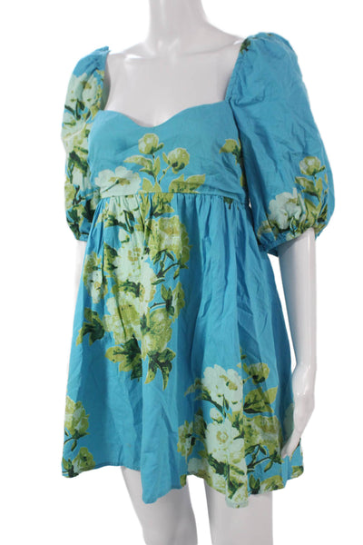 Free People Womens Blue Sweetheart Mini Dress Short Sleeve Cotton Size S