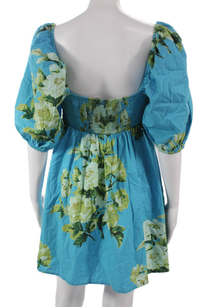 Free People Womens Blue Sweetheart Mini Dress Short Sleeve Cotton Size S