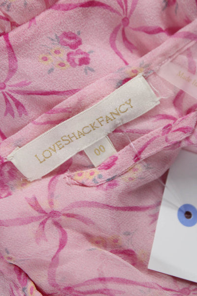 Love Shack Fancy Womens Pink Fit & Flare Silk Dress Square Neck Size 00
