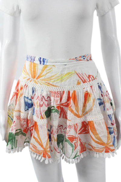 Charo Ruiz Women A-Line White Floral Cotton Short Skirt Size S
